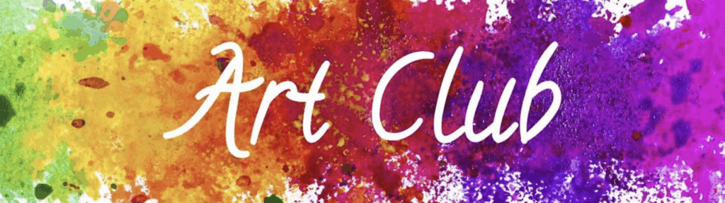 Colorful splashes of paint with the text "Art Club" in white, promoting creativity and artistic expression.