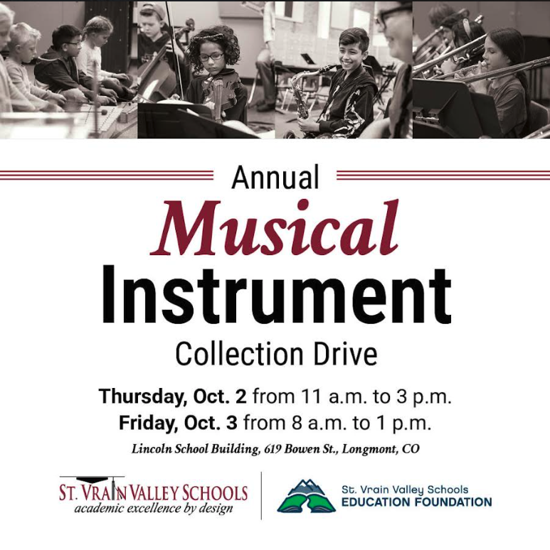 Annual Musical Instrument Collection Drive at Lincoln School, Oct. 2-3, in Longmont, CO. Details included.
