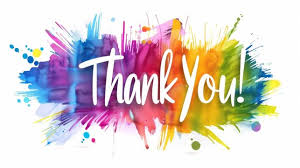 Colorful splashes of paint with bold text that reads "Thank You!" in a playful font.
